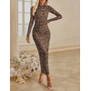 MEROKEETY Womens Fall Long Sleeve Floral Wedding Guest Maxi Dress | 2026 Bodycon, Mesh, Slim Fit, Winter Cocktail Party, Semi Formal, Birthday, Date Night, Prom Elegant Long Dresses(Leopard)