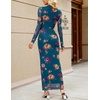 MEROKEETY Womens Fall Long Sleeve Floral Wedding Guest Maxi Dress | 2026 Bodycon, Mesh, Slim Fit, Winter Cocktail Party, Semi Formal, Birthday, Date Night, Prom Elegant Long Dresses(Tealfloral)
