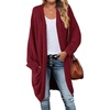 MEROKEETY Cardigan Sweaters for Women Oversized Long Cardigans Fall Outfits | Waffle Knit, Batwing Long Sleeve, Loose Fit, Open Front, Slouchy Casual Outwear, Cozy Sweater Coat, Winter Clothes(Wine)