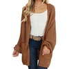 MEROKEETY Womens 2026 Fall Long Sleeve Chunky Knit Cardigan Sweaters | Open Front, Oversized, Lantern Sleeve, Chunky Trendy Cardigan Outerwear, Fashion Winter Outfits Coats(Brown)