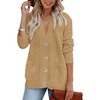 MEROKEETY Womens Fall Cable Knit Button Up Oversized Light Cardigan Sweater | Winter, Cozy, Lightweight, Warm, Cute, Trendy, Open Front, Button Down, Hip Length, Layering, Long Sleeve Coat, With Pockets(Khaki)