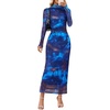 MEROKEETY Womens Fall Long Sleeve Floral Wedding Guest Maxi Dress | 2026 Bodycon, Mesh, Slim Fit, Winter Cocktail Party, Semi Formal, Birthday, Date Night, Prom Elegant Long Dresses(Blue)