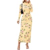 MEROKEETY Womens Fall Long Sleeve Floral Wedding Guest Maxi Dress | 2026 Bodycon, Mesh, Slim Fit, Winter Cocktail Party, Semi Formal, Birthday, Date Night, Prom Elegant Long Dresses(Yellow)