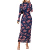 MEROKEETY Womens Fall Long Sleeve Floral Wedding Guest Maxi Dress | 2026 Bodycon, Mesh, Slim Fit, Winter Cocktail Party, Semi Formal, Birthday, Date Night, Prom Elegant Long Dresses(Navypink)