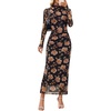 MEROKEETY Womens Fall Long Sleeve Floral Wedding Guest Maxi Dress | 2026 Bodycon, Mesh, Slim Fit, Winter Cocktail Party, Semi Formal, Birthday, Date Night, Prom Elegant Long Dresses(Blackorange)