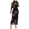 MEROKEETY Womens Fall Long Sleeve Floral Wedding Guest Maxi Dress | 2026 Bodycon, Mesh, Slim Fit, Winter Cocktail Party, Semi Formal, Birthday, Date Night, Prom Elegant Long Dresses(Blackkhaki)