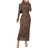 MEROKEETY Womens Fall Long Sleeve Floral Wedding Guest Maxi Dress | 2026 Bodycon, Mesh, Slim Fit, Winter Cocktail Party, Semi Formal, Birthday, Date Night, Prom Elegant Long Dresses(Leopard)
