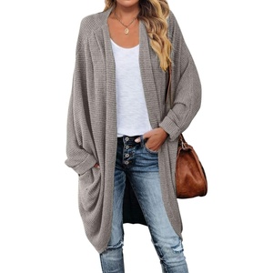 MEROKEETY Cardigan Sweaters for Women Oversized Long Cardigans Fall Outfits | Waffle Knit, Batwing Long Sleeve, Loose Fit, Open Front, Slouchy Casual Outwear, Cozy Sweater Coat, Winter Clothes(Grey)