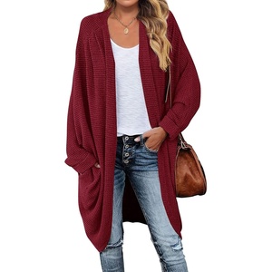 MEROKEETY Cardigan Sweaters for Women Oversized Long Cardigans Fall Outfits | Waffle Knit, Batwing Long Sleeve, Loose Fit, Open Front, Slouchy Casual Outwear, Cozy Sweater Coat, Winter Clothes(Wine)