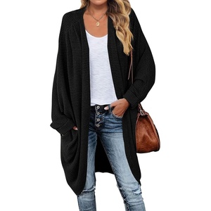 MEROKEETY Cardigan Sweaters for Women Oversized Long Cardigans Fall Outfits | Waffle Knit, Batwing Long Sleeve, Loose Fit, Open Front, Slouchy Casual Outwear, Cozy Sweater Coat, Winter Clothes(Black)