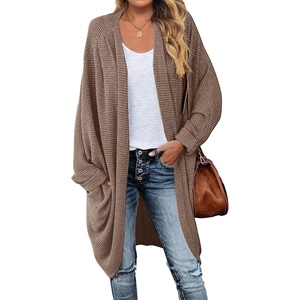 MEROKEETY Cardigan Sweaters for Women Oversized Long Cardigans Fall Outfits | Waffle Knit, Batwing Long Sleeve, Loose Fit, Open Front, Slouchy Casual Outwear, Cozy Sweater Coat, Winter Clothes(Brown)