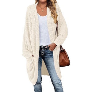 MEROKEETY Cardigan Sweaters for Women Oversized Long Cardigans Fall Outfits | Waffle Knit, Batwing Long Sleeve, Loose Fit, Open Front, Slouchy Casual Outwear, Cozy Sweater Coat, Winter Clothes(Beige)