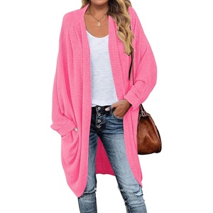 MEROKEETY Cardigan Sweaters for Women Oversized Long Cardigans Fall Outfits | Waffle Knit, Batwing Long Sleeve, Loose Fit, Open Front, Slouchy Casual Outwear, Cozy Sweater Coat, Winter Clothes(Hot Pink)