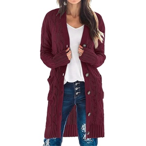 MEROKEETY Women’s Fall Cable Knit Button Long Cardigan Sweater | Button Front, Long Sleeve, Chunky Knit, Open Front, V Neck, Loose Fit, Side Pockets, 2026 Winter, Casual outerwear(Wine)