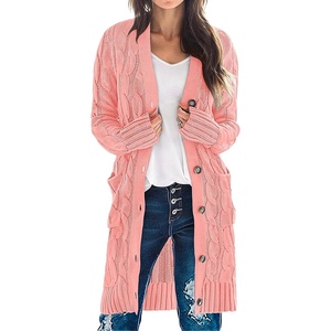 MEROKEETY Women’s Fall Cable Knit Button Long Cardigan Sweater | Button Front, Long Sleeve, Chunky Knit, Open Front, V Neck, Loose Fit, Side Pockets, 2026 Winter, Casual outerwear(Pink)