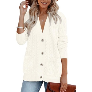 MEROKEETY Womens Fall Cable Knit Button Up Oversized Light Cardigan Sweater | Winter, Cozy, Lightweight, Warm, Cute, Trendy, Open Front, Button Down, Hip Length, Layering, Long Sleeve Coat, With Pockets(Beige)