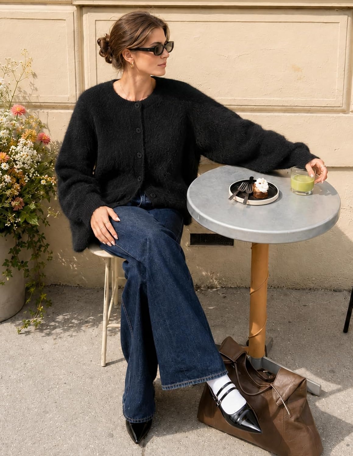 image:imageMEROKEETY Womens Fall Long Sleeve Button Fuzzy Cardigan SweaterBlack