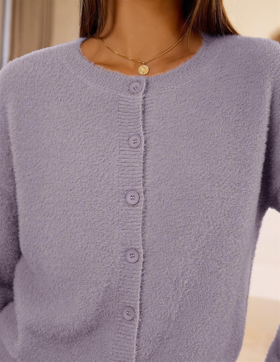 image:imageMEROKEETY Womens Fall Long Sleeve Button Fuzzy Cardigan SweaterTaro