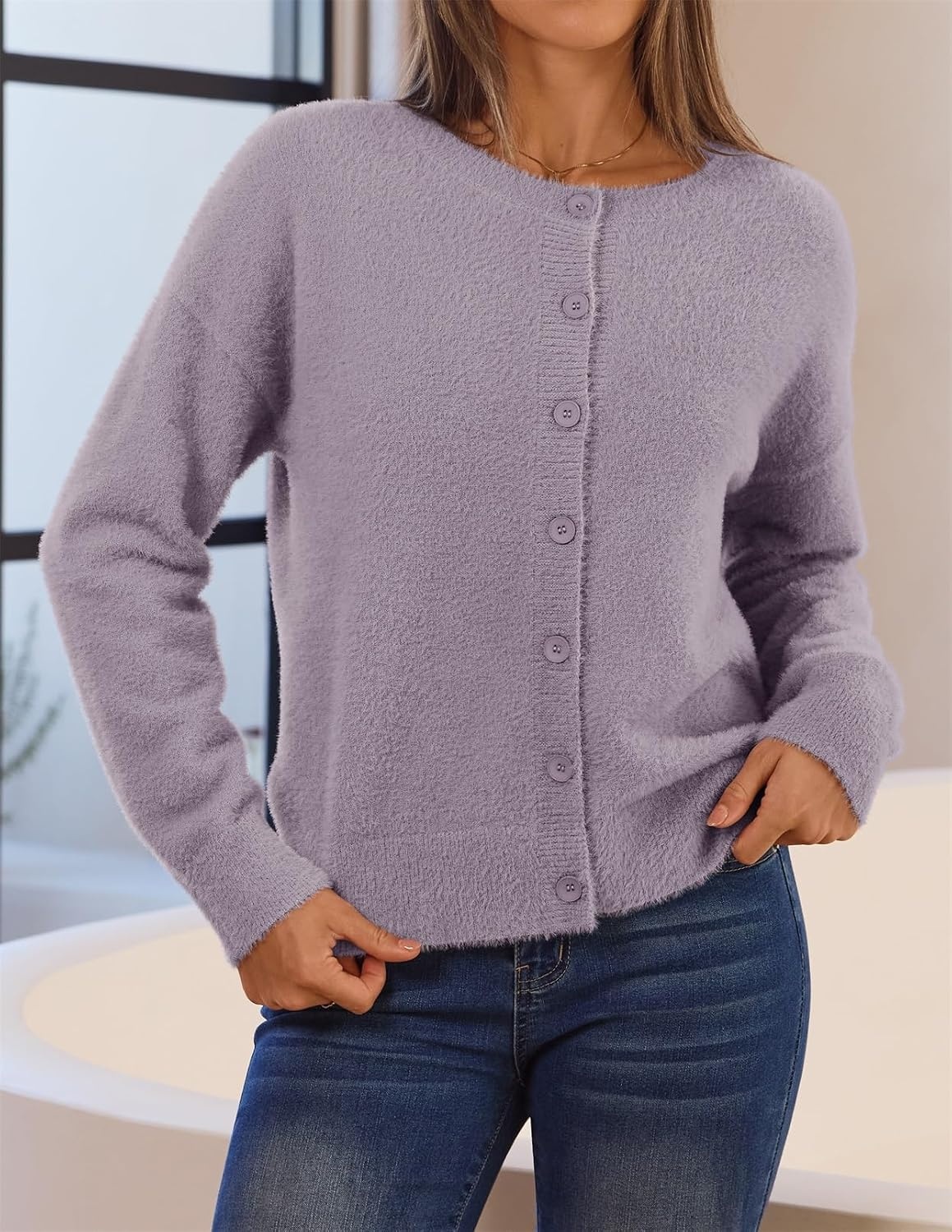 image:imageMEROKEETY Womens Fall Long Sleeve Button Fuzzy Cardigan SweaterTaro