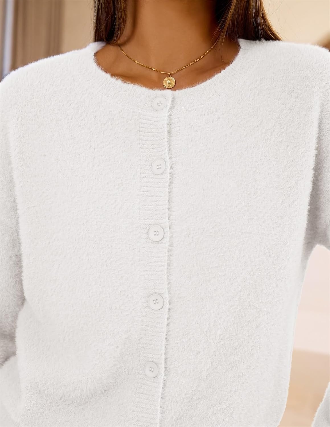 image:imageMEROKEETY Womens Fall Long Sleeve Button Fuzzy Cardigan SweaterWhite