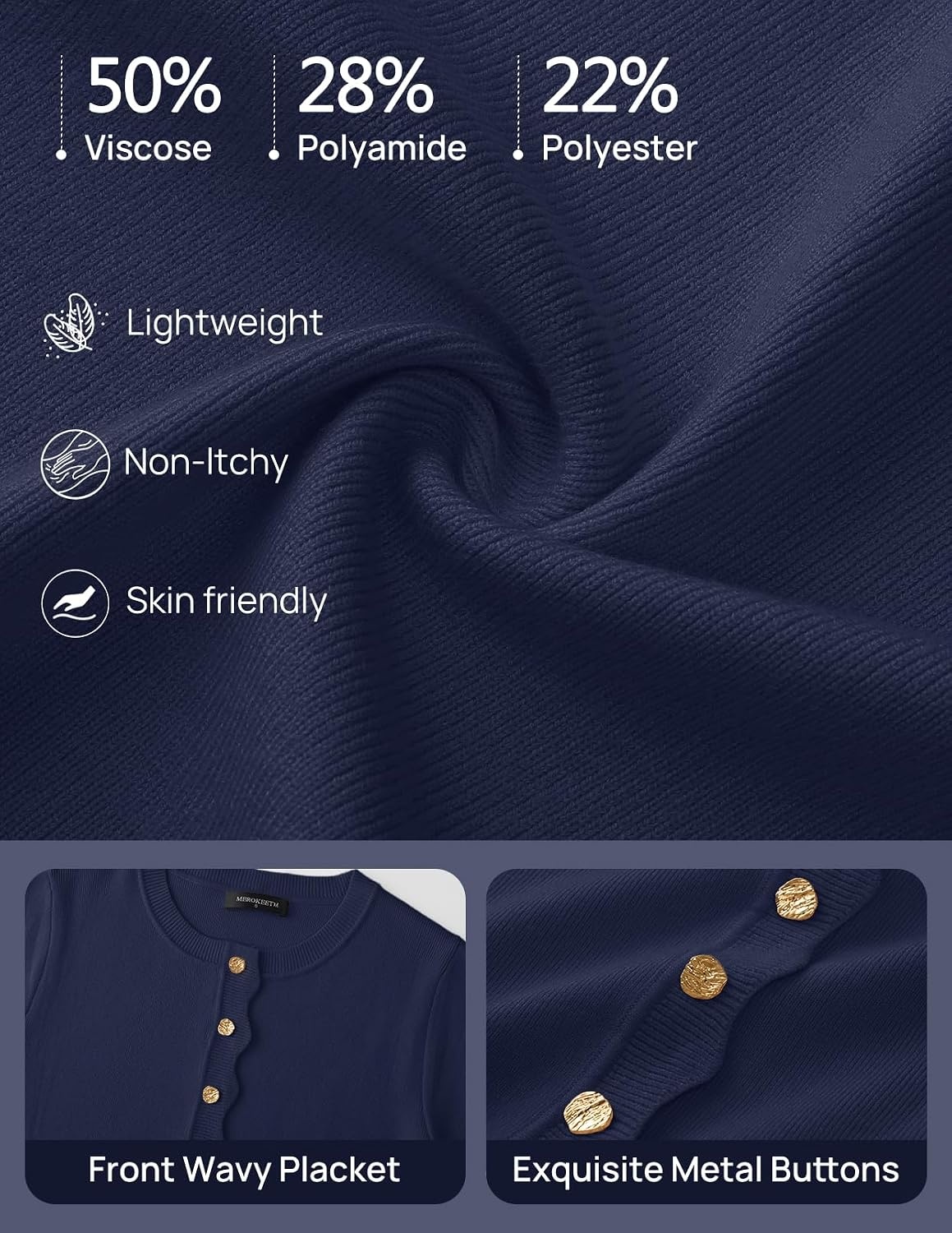 image:imageMEROKEETY Womens Long Sleeve Fall Cardigan Sweaters Knit Tops 2026Navy