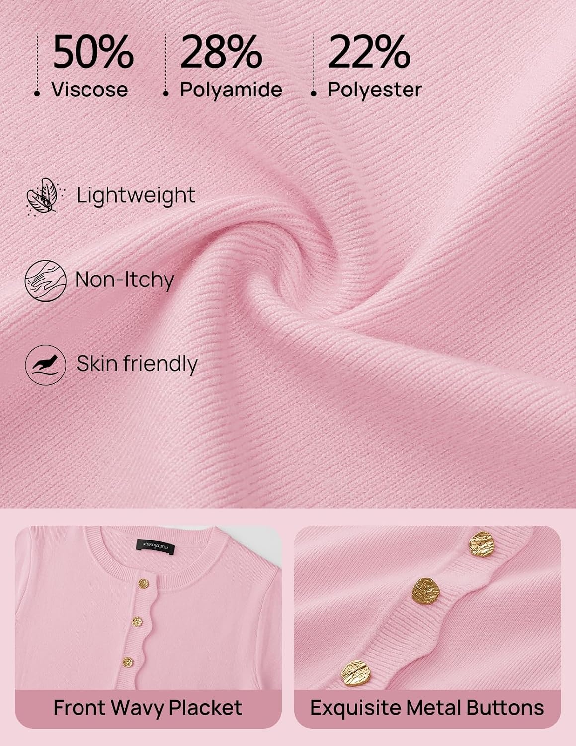 image:imageMEROKEETY Womens Long Sleeve Fall Cardigan Sweaters Knit Tops 2026Pink