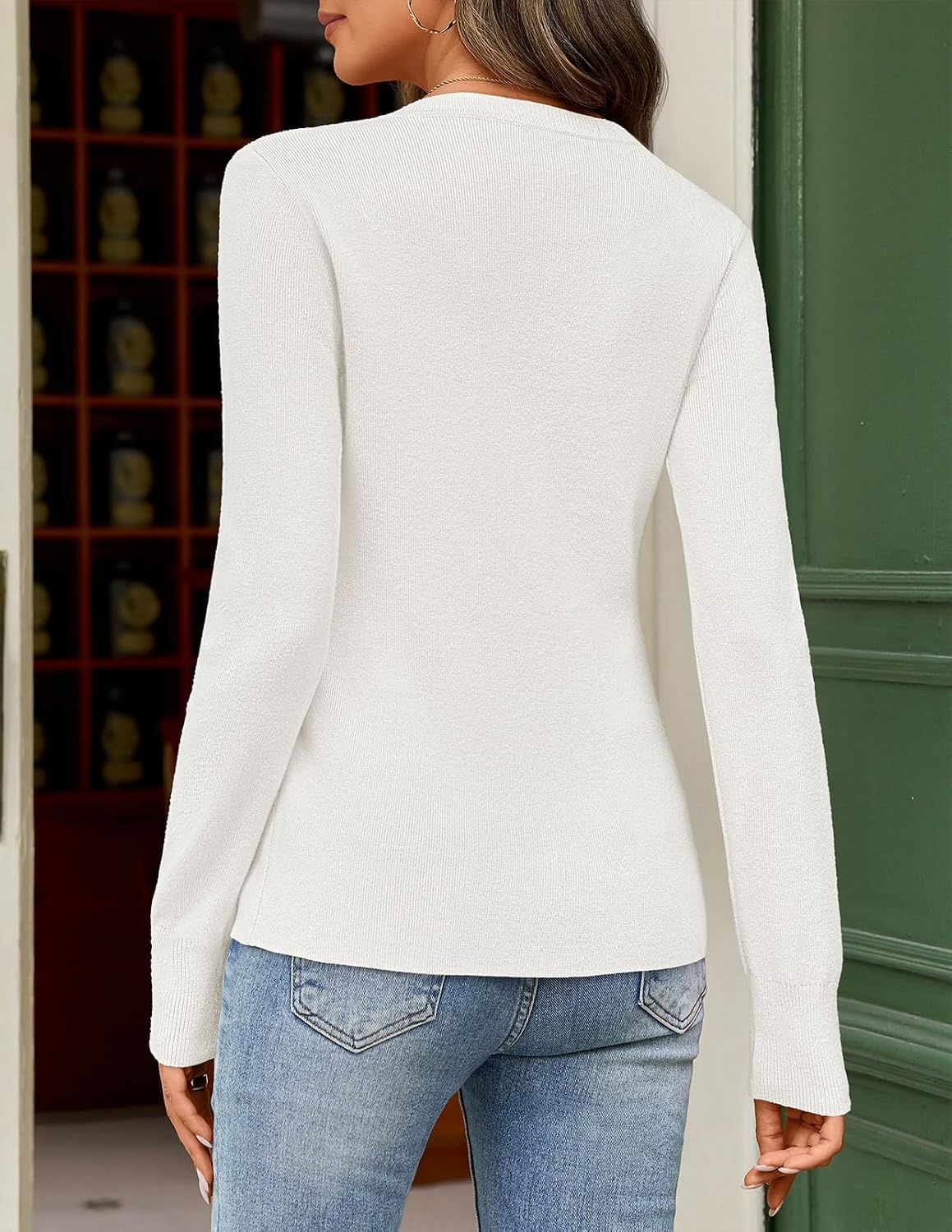 image:imageMEROKEETY Womens Long Sleeve Fall Cardigan Sweaters Knit Tops 2026White