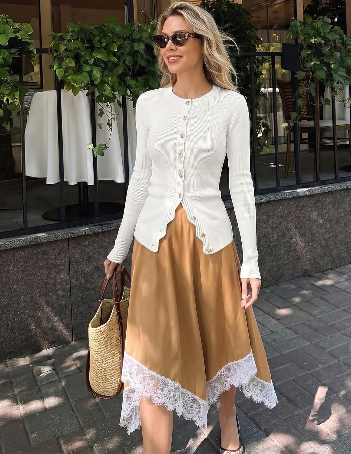 image:imageMEROKEETY Womens Long Sleeve Fall Cardigan Sweaters Knit Tops 2026White