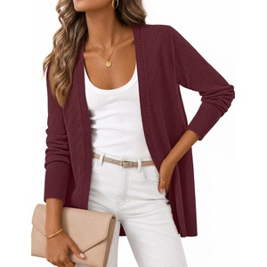 MEROKEETY Women’s Fall Crochet Lightweight Cardigan Sweater(Burgundy)
