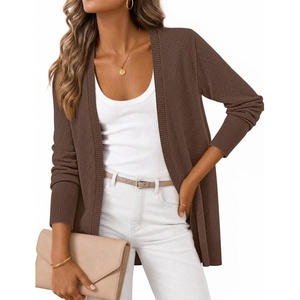 MEROKEETY Women’s Fall Crochet Lightweight Cardigan Sweater(Coffee)