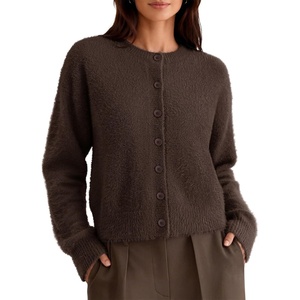 MEROKEETY Women’s Fall Long Sleeve Button Fuzzy Cardigan Sweater(Coffee)