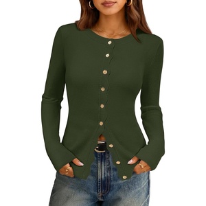 MEROKEETY Women’s Long Sleeve Fall Cardigan Sweaters Knit Tops 2026(Army)