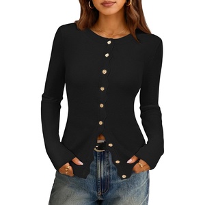 MEROKEETY Women’s Long Sleeve Fall Cardigan Sweaters Knit Tops 2026(Black)