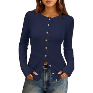 MEROKEETY Women’s Long Sleeve Fall Cardigan Sweaters Knit Tops 2026(Navy)