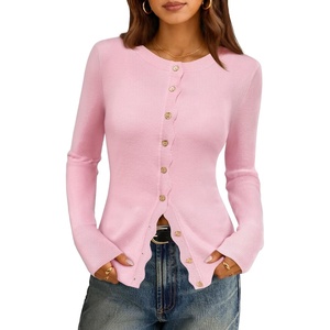 MEROKEETY Women’s Long Sleeve Fall Cardigan Sweaters Knit Tops 2026(Pink)