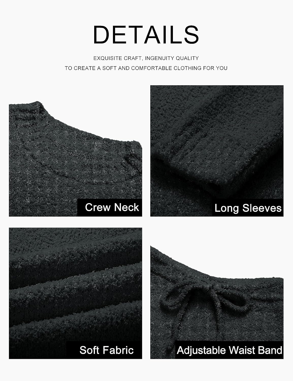 image:imageMEROKEETY Womens Cute Fuzzy Lounge Set Cozy Fall PajamasBlack