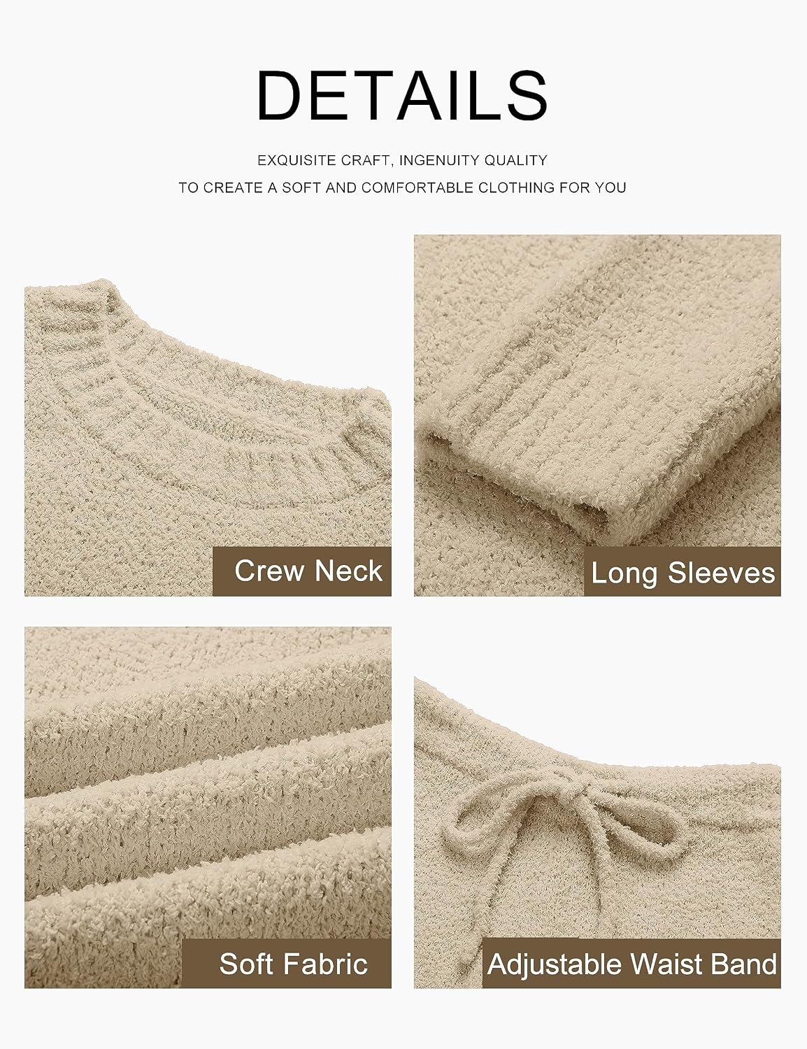 image:imageMEROKEETY Womens Cute Fuzzy Lounge Set Cozy Fall PajamasKhaki