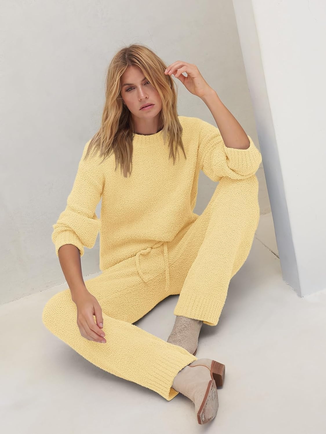 image:imageMEROKEETY Womens Cute Fuzzy Lounge Set Cozy Fall PajamasLightyellow