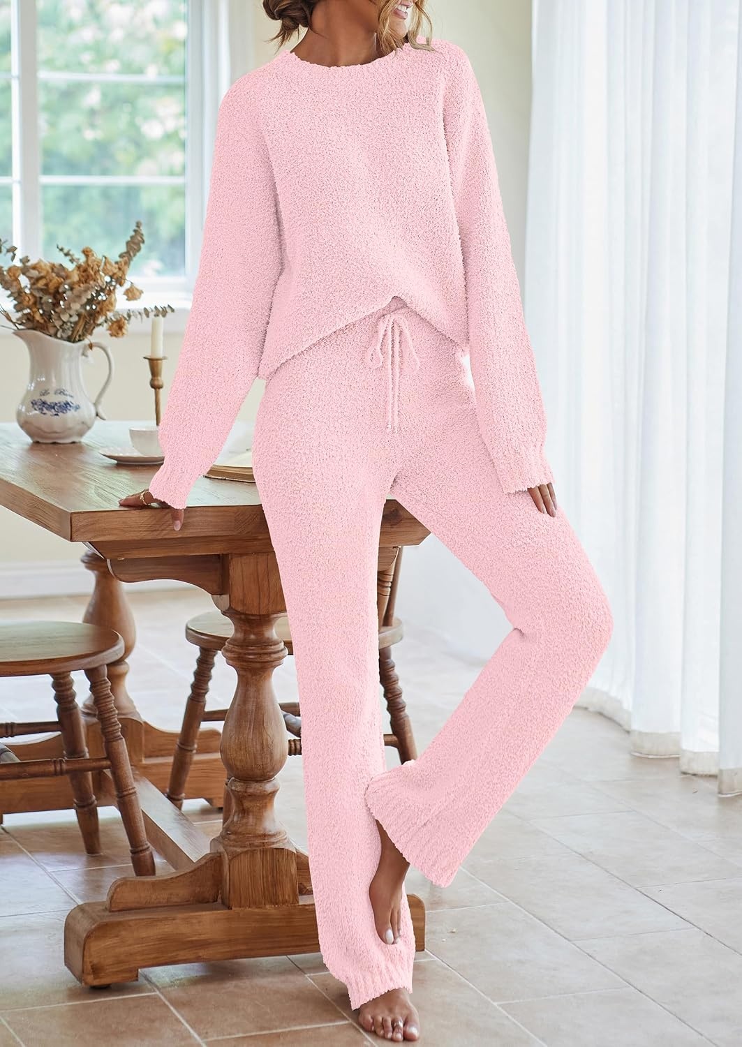 image:imageMEROKEETY Womens Cute Fuzzy Lounge Set Cozy Fall PajamasPink