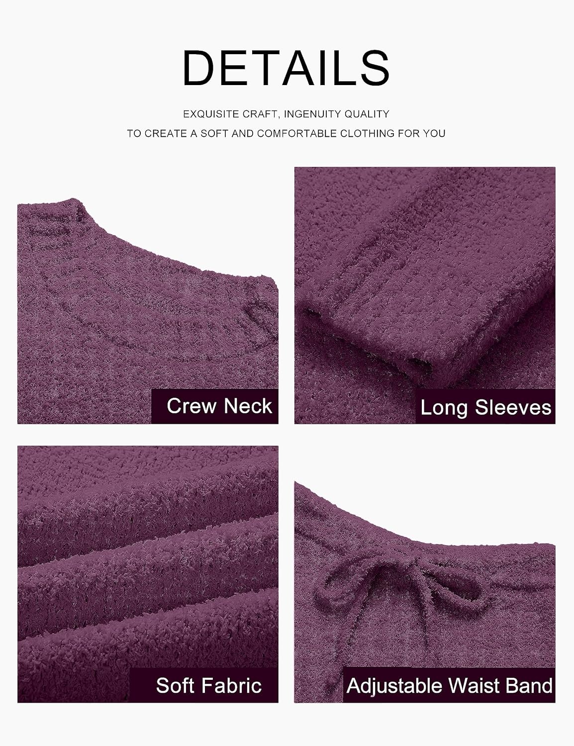 image:imageMEROKEETY Womens Cute Fuzzy Lounge Set Cozy Fall PajamasPlum