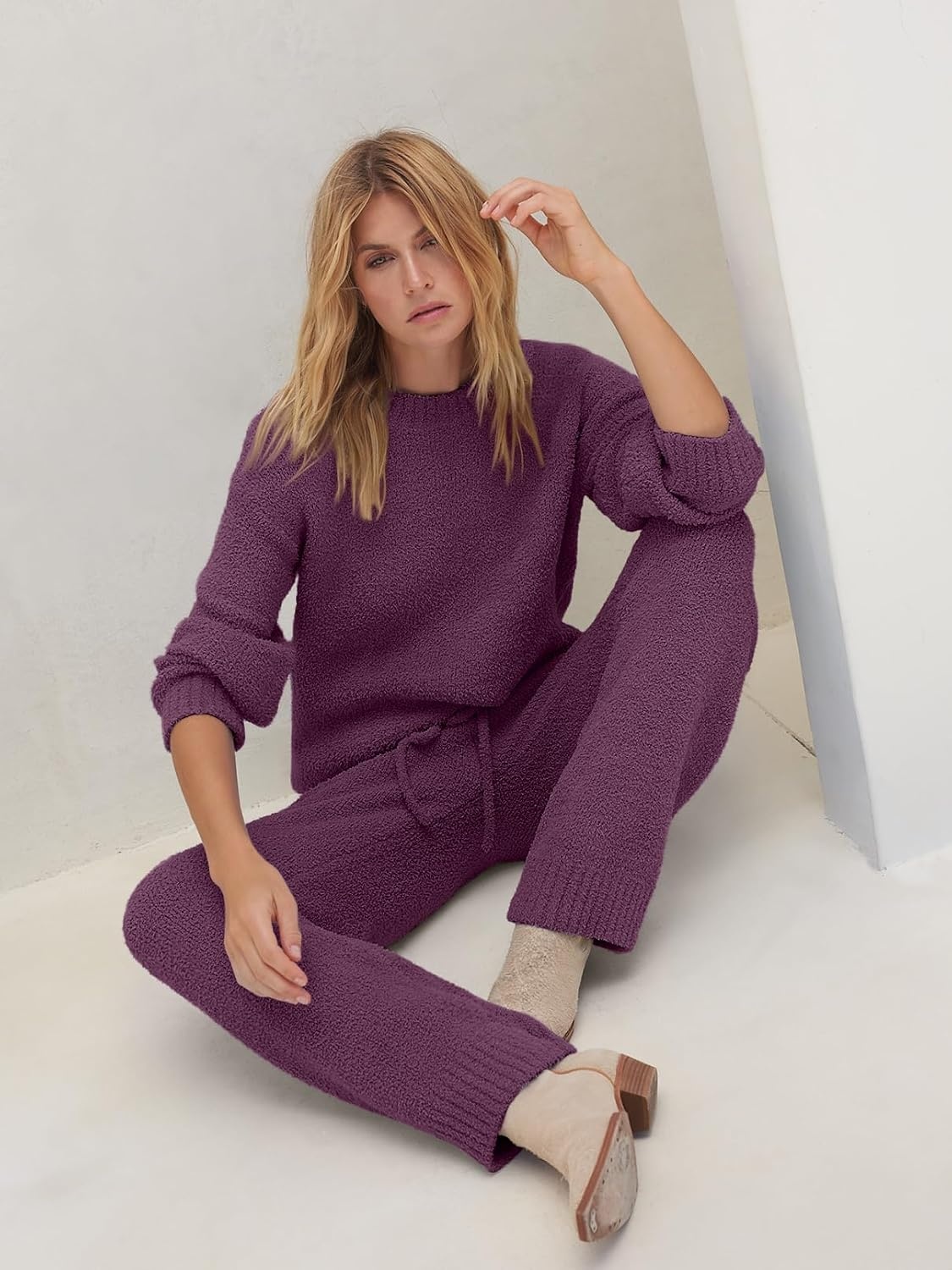 image:imageMEROKEETY Womens Cute Fuzzy Lounge Set Cozy Fall PajamasPlum