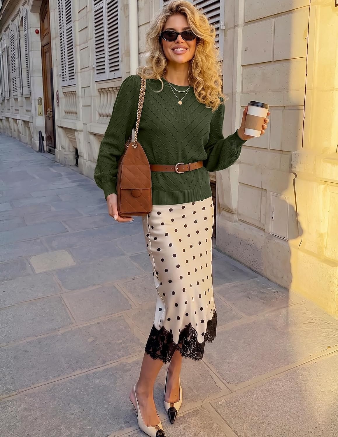 image:imageMEROKEETY Womens Fall Lightweight Sweater Long Sleeve Eyelet Pullover TopsArmy