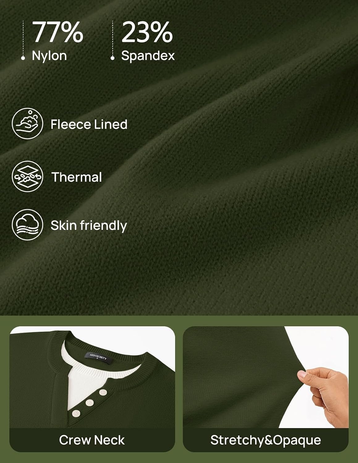 image:imageMEROKEETY Womens Fall Oversized Pullover Sweater Layered Neck Henley TopsArmygreen