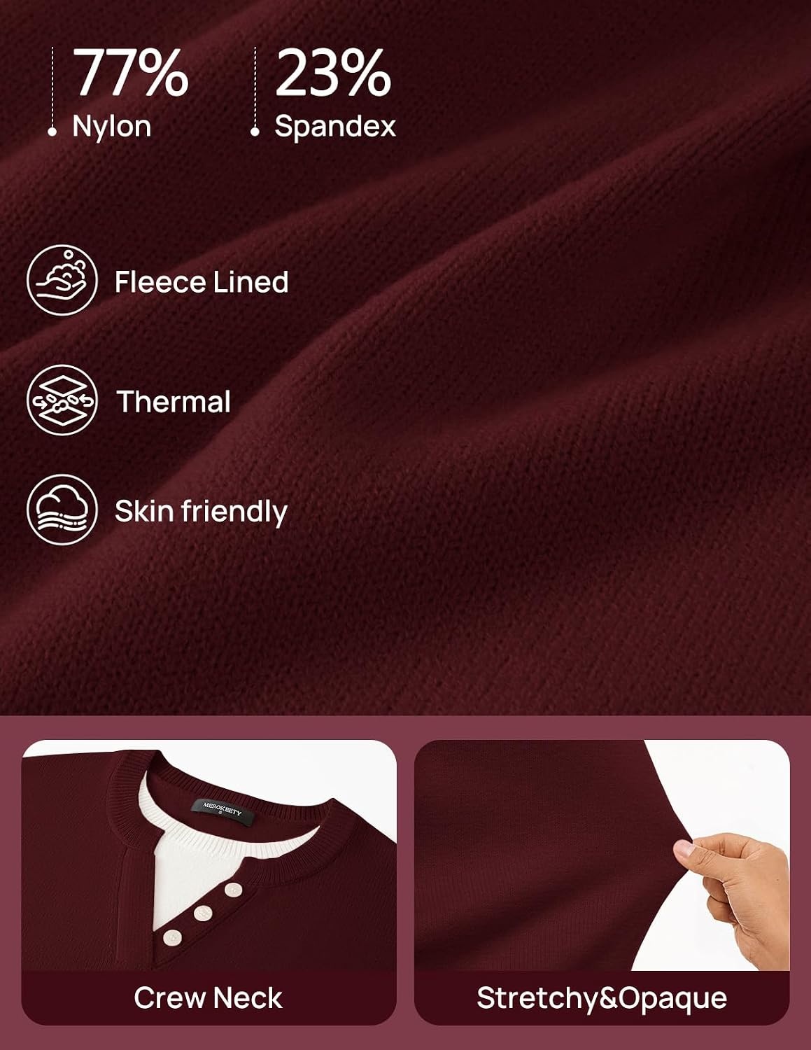 image:imageMEROKEETY Womens Fall Oversized Pullover Sweater Layered Neck Henley TopsBurgundy