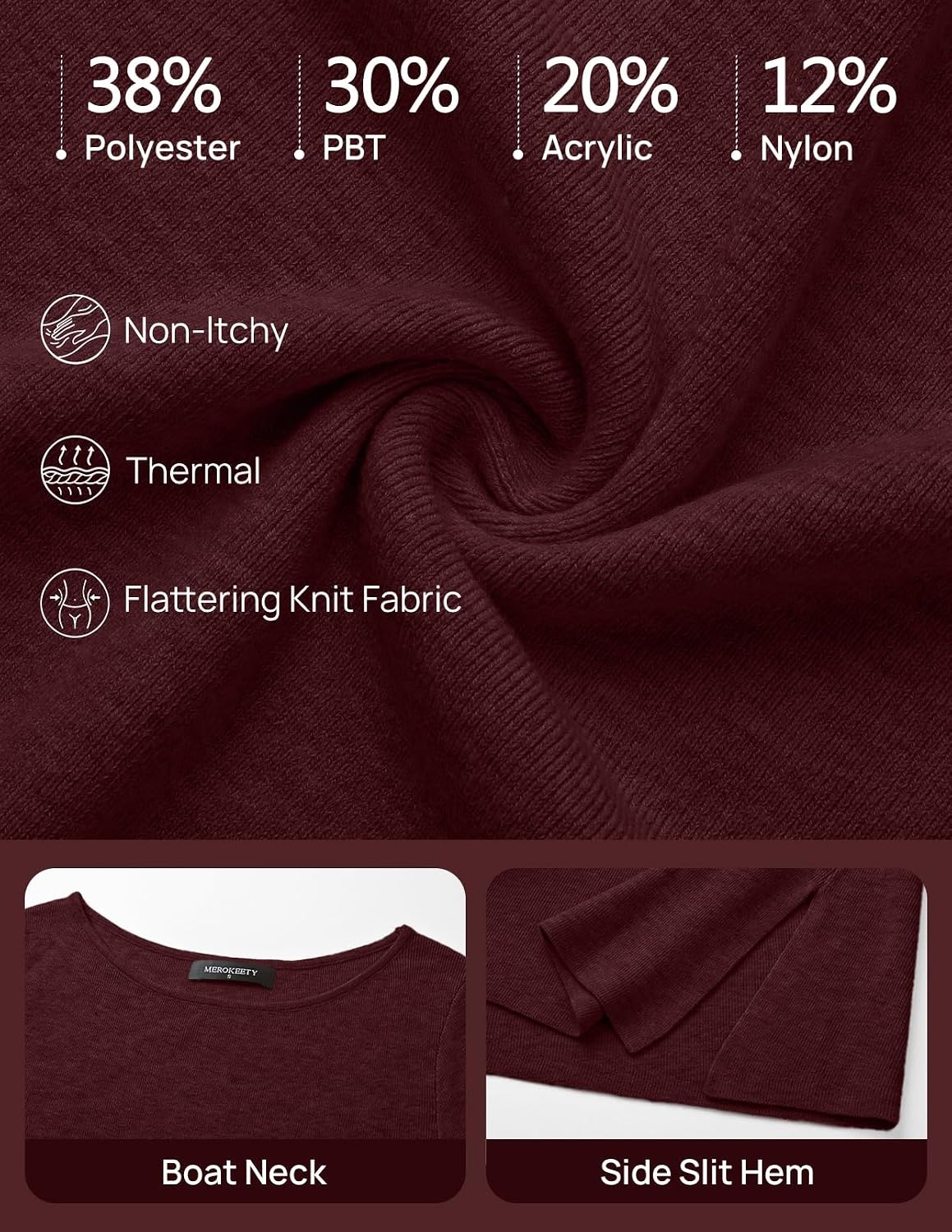image:imageMEROKEETY Womens Fall Sweaters Trendy 2026 Tie Front Cinched Waist TopsBurgundy