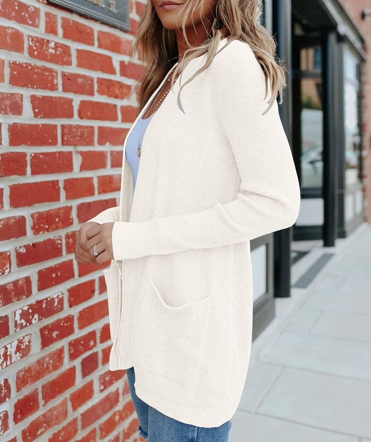 image:imageMEROKEETY Womens Fall Winter Lightweight Cardigans SweaterBeige