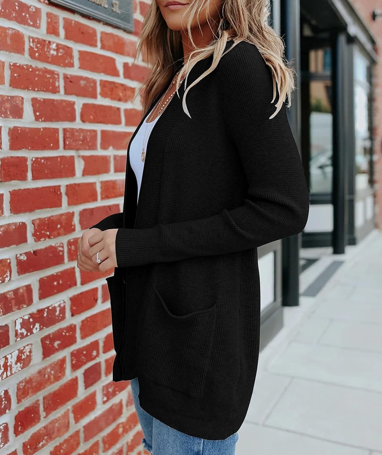 image:imageMEROKEETY Womens Fall Winter Lightweight Cardigans SweaterBlack