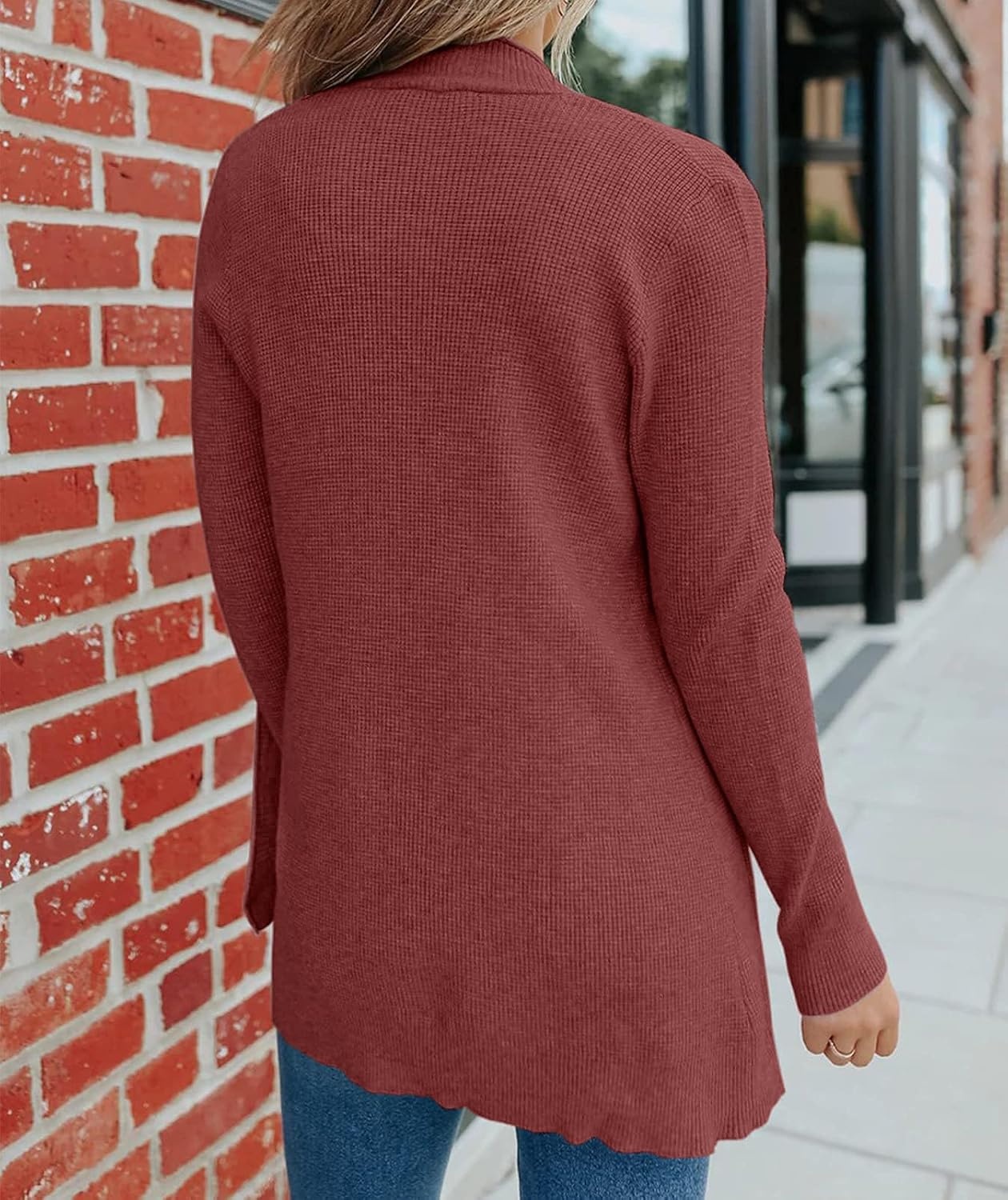image:imageMEROKEETY Womens Fall Winter Lightweight Cardigans SweaterBrickred