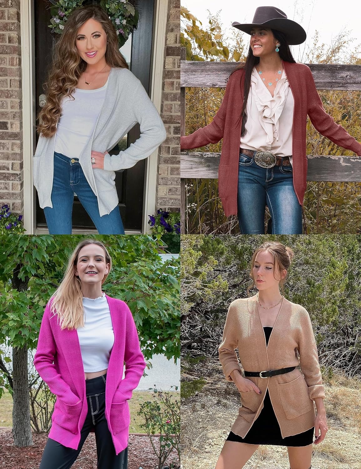 image:imageMEROKEETY Womens Fall Winter Lightweight Cardigans SweaterBrickred