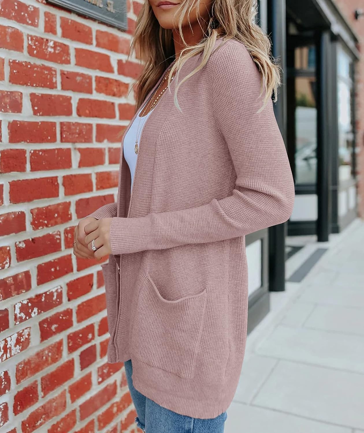 image:imageMEROKEETY Womens Fall Winter Lightweight Cardigans SweaterDustypink